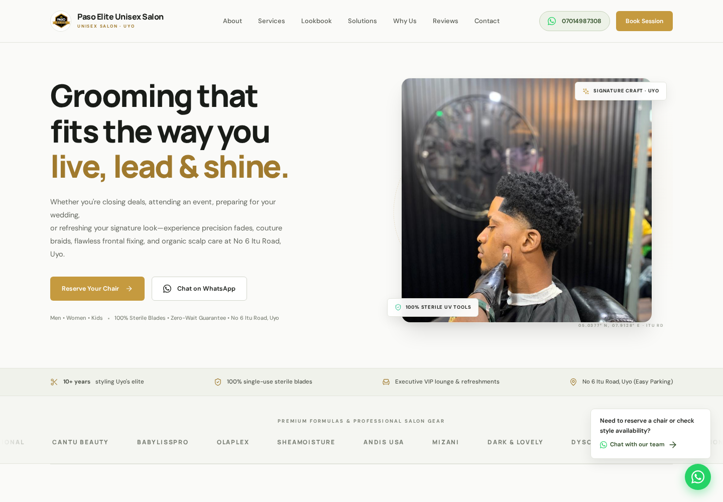 Paso Elite Unisex Salon live website screenshot