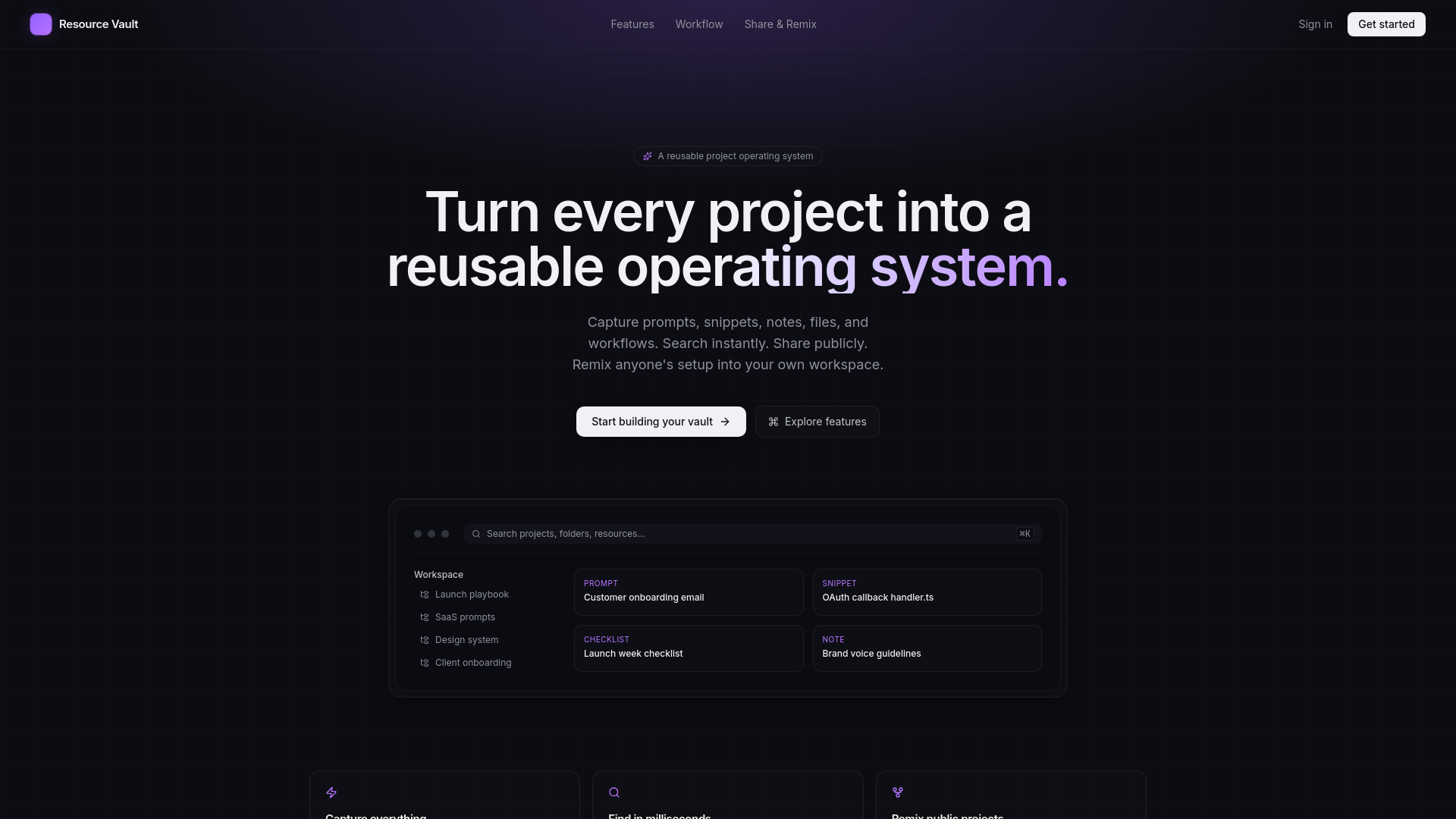 Resource Vault live website screenshot